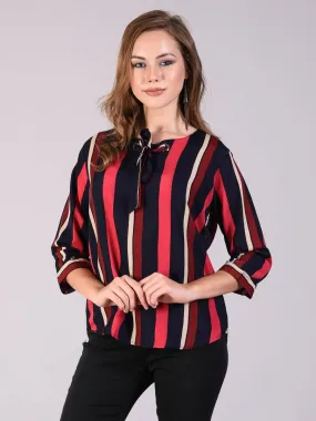Women's Causal Crepe Stripes Tops