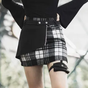Women's Double-layered Skinny Plaid Package Hip Skirts