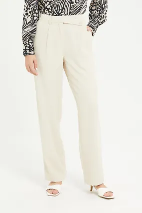 Womens Ecru Asymmetric Waist Wide Leg Trouser
