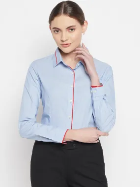 Women's Formal  Sky Blue Regular Full Sleeve  Shirt