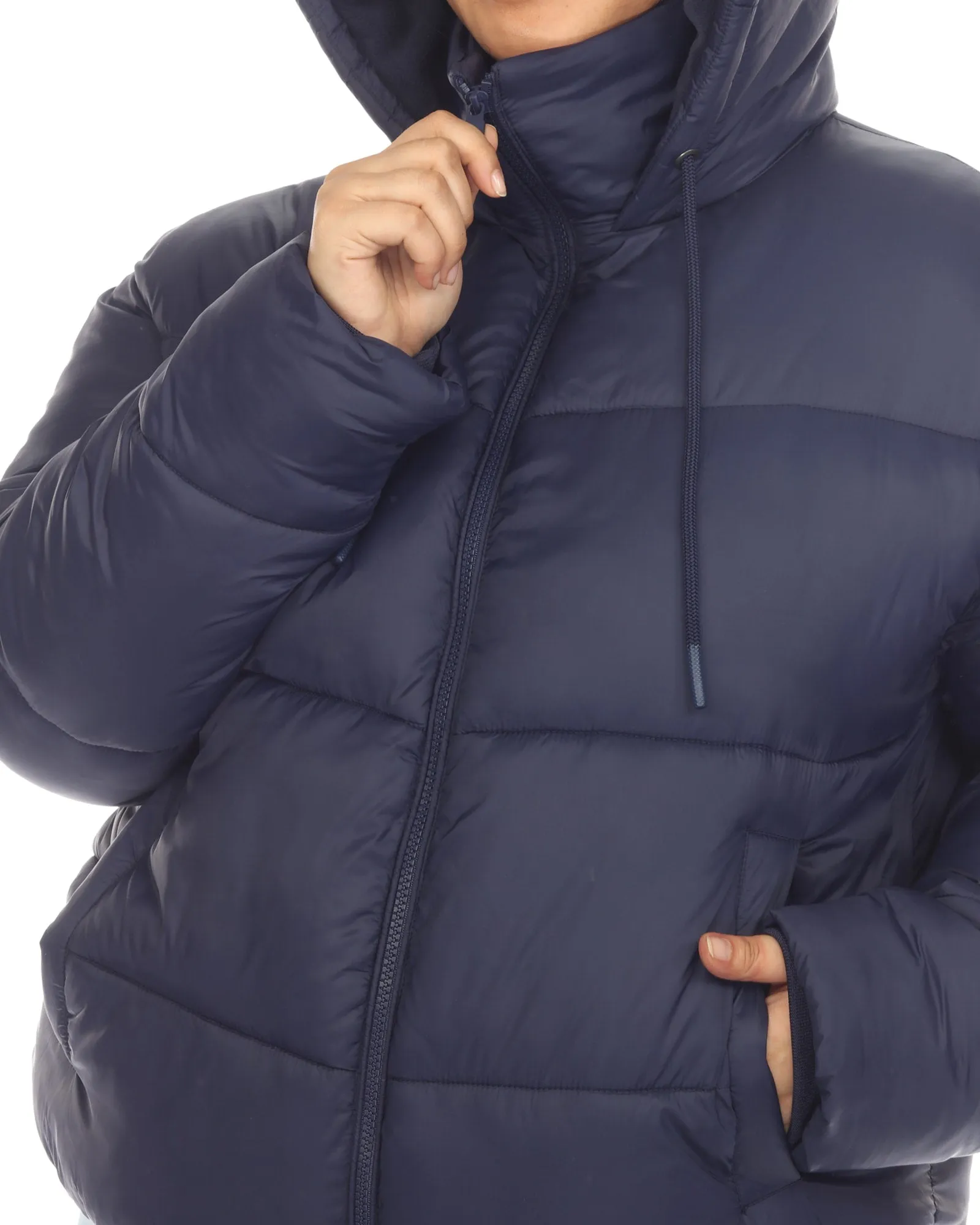 Women's Full Front Zip Hooded Bomber Puffer Coat | Navy