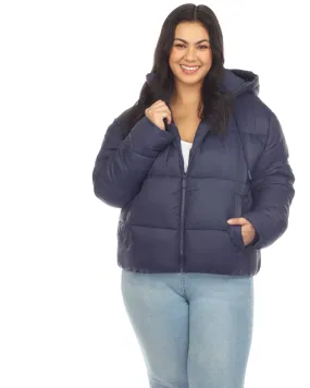 Women's Full Front Zip Hooded Bomber Puffer Coat | Navy