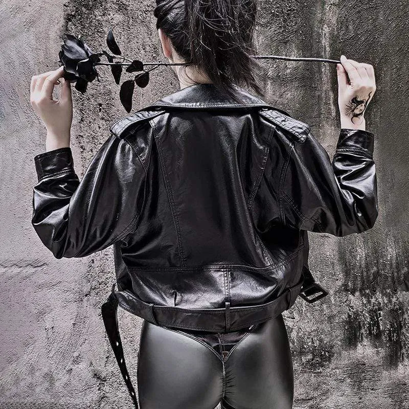 Women's Gothic Casual Faux Leather Motor Jackets With Belt