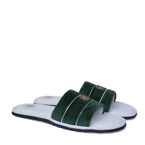 Women's Green Velvet Strap White Leather Slide-in Slippers by BRUNE & BARESKIN