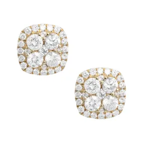 Women's Halo Cluster Diamond Stud Earrings 1.29ct 14K Yellow Gold