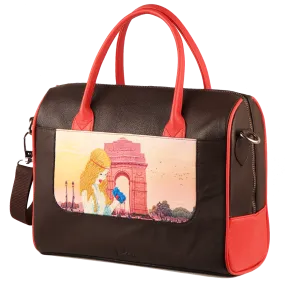 Women's Handcrafted Delhi Print Weekender Bag (Brown)