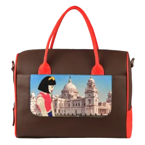 Women's Handcrafted Kolkata Print Weekender Bag (Brown)