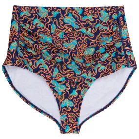 Women's High Waist Bikini Bottoms Ruched | "Deep Dive"