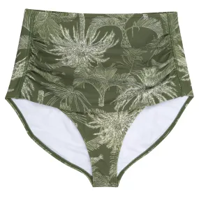 Women's High Waist Bikini Bottoms Ruched | "Hawaiian Rainforest"