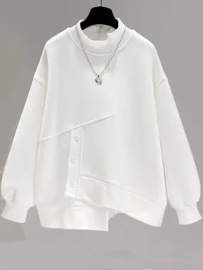 Women's Irregular Loose Hoodie with Half High Collar - SF1572