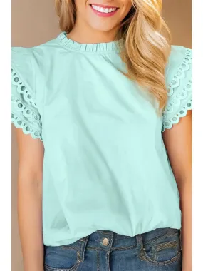 Women's Layered Rickrac Cap Sleeve Filled Neck Blouse