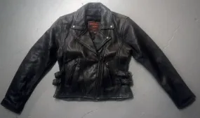 Women's Leather Motorcycle Jacket with Side Buckles