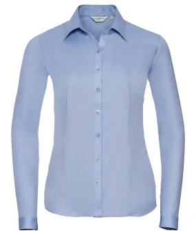 Womens long sleeve herringbone shirt | Light Blue
