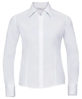 Womens long sleeve polycotton easycare fitted poplin shirt | White