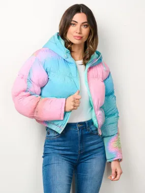 Women's Long Sleeve Zip Up Puffer Crop Hooded Jacket