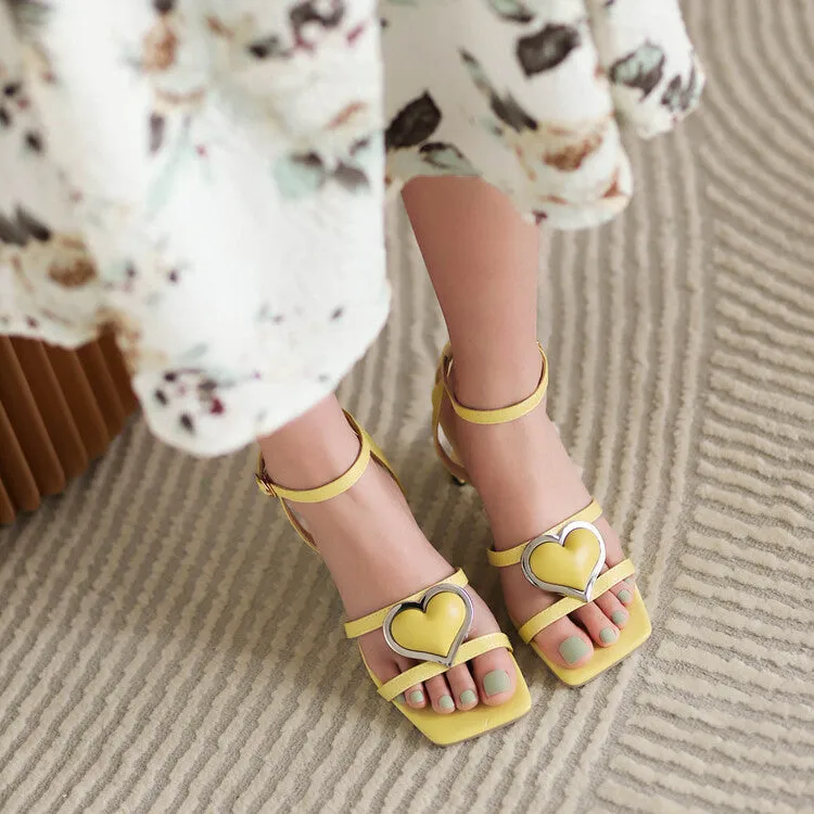 Women's Love Hearts Ankle Strap Block Chunky Heel Sandals