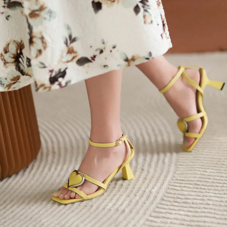 Women's Love Hearts Ankle Strap Block Chunky Heel Sandals