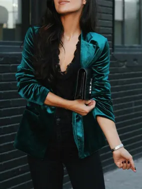 Women's Luxurious Velvet Blazer with Buttons and Pocket | Ideal for All Seasons