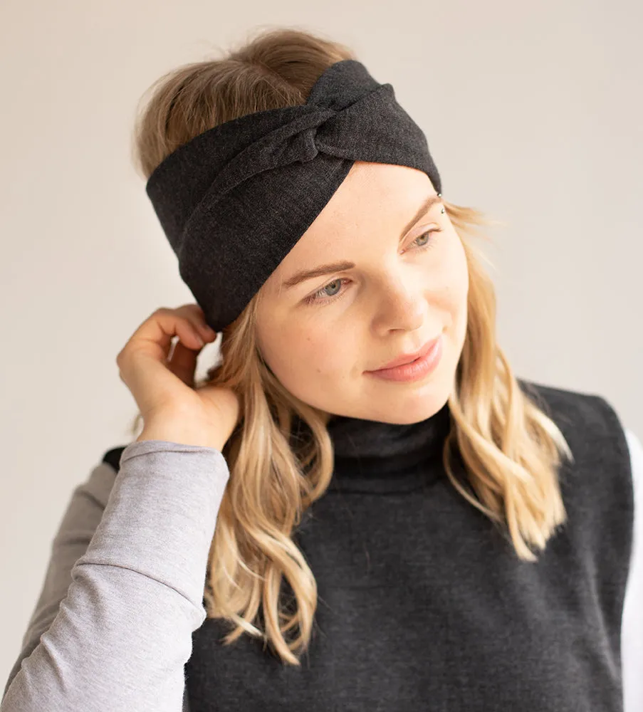 Women's Merino Wool Headband Mottled Dark Grey