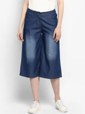Women's Navy Blue Denim Culotte
