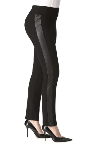 Women's Pants Black With Faux Leather trim Quality Stretch Comfort Fabric made in Canada Yvonne Marie Boutiques