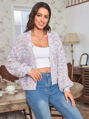 Women’s Rainbow Knitting Open-Front Cardigan | Cozy Relaxed Fit Sweater