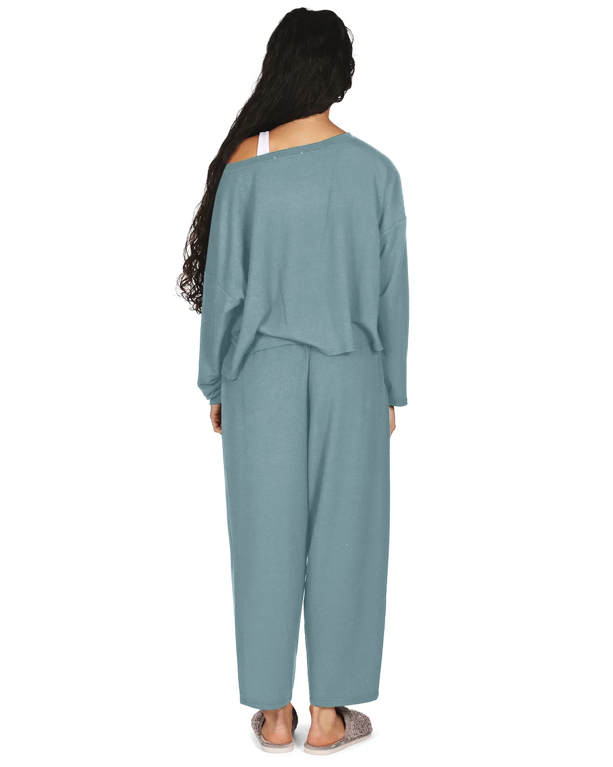 Women's Raw Edge Long Sleeve Shirt and Jogger Pants Set