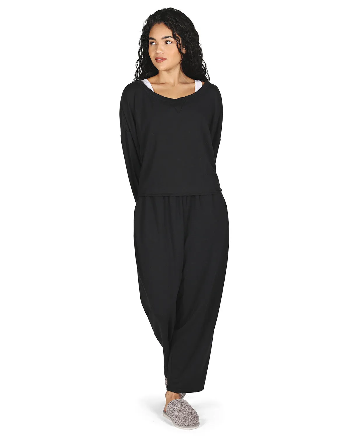 Women's Raw Edge Long Sleeve Shirt and Jogger Pants Set