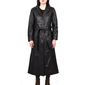 Women's Real Leather Classic Full Length Long Coat Winter Black Ravenrobe
