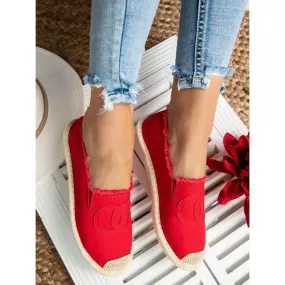 Women's Red CC Espadrilles Slip-On Flats | NB273RED-1