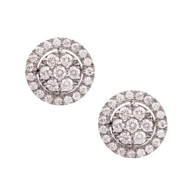 Women's Round Halo Cluster Diamond Stud Earrings 1.17ct 14K White Gold