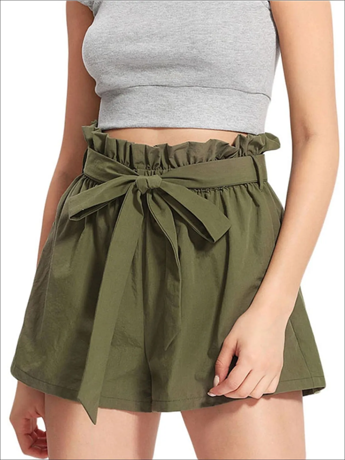 Women's Ruffle Tie Up Waist Wide Leg Shorts