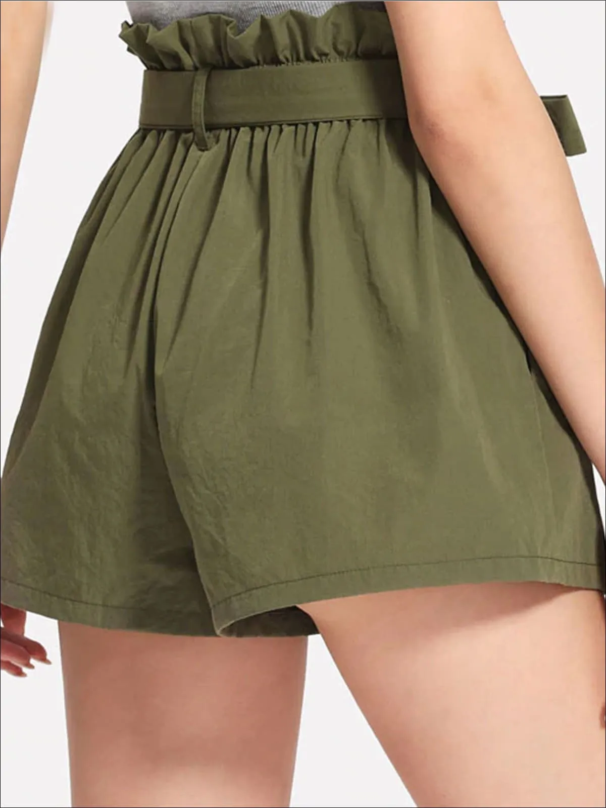 Women's Ruffle Tie Up Waist Wide Leg Shorts