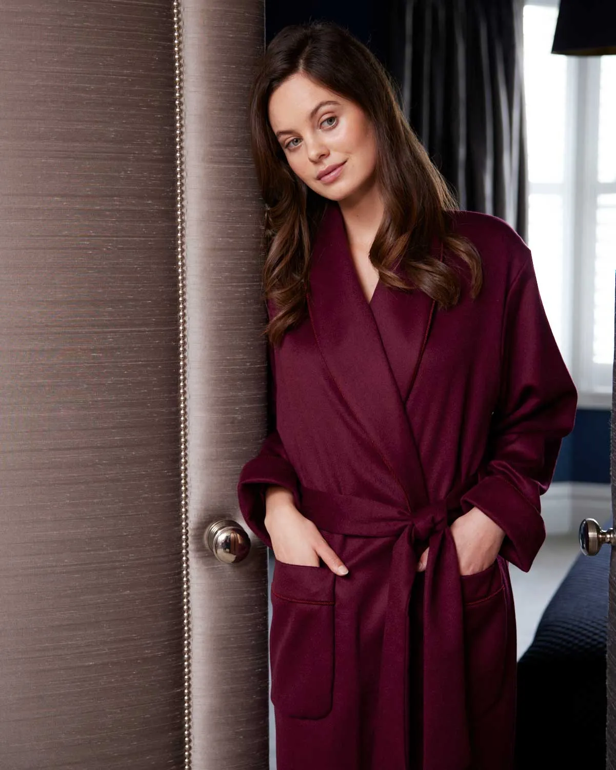 Women's Silk-Lined Cashmere Robe - Claret