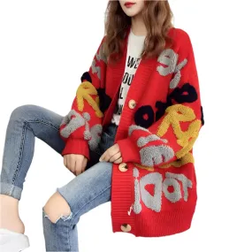 Women's Slouchy Cardigan Sweater - Loose Fit Knitted Outerwear, Medium Length, Autumn Winter Korean Style