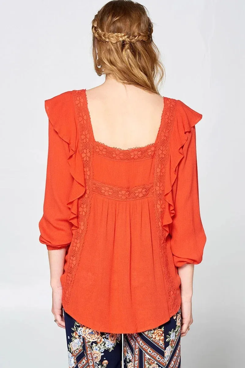Women's Solid Loose-fit Gauze Peasant Blouse