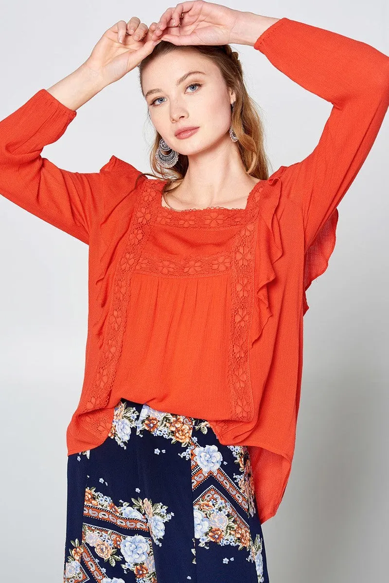 Women's Solid Loose-fit Gauze Peasant Blouse