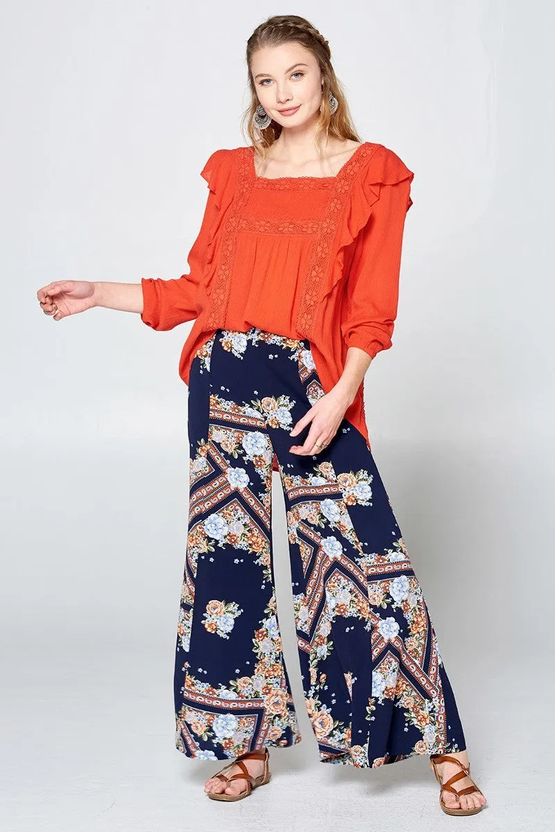 Women's Solid Loose-fit Gauze Peasant Blouse