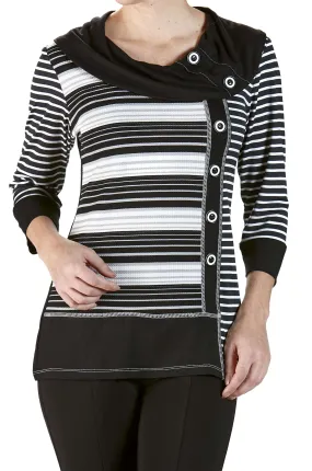 Women's Sweater Top Black Stripe Soft Knit Fabric - XXLarge Sizes - Made in Canada