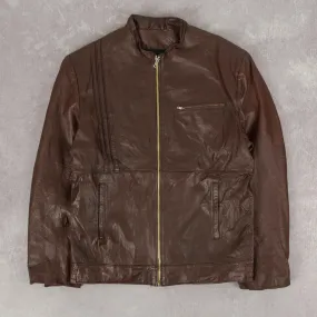 WOMEN'S VINTAGE 1980S FULL ZIP LEATHER BOMBER JACKET - LARGE