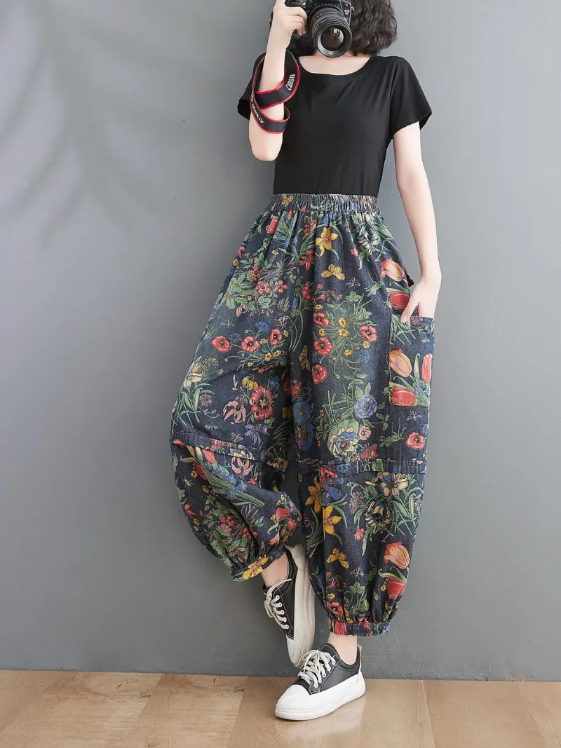 Women's  Vintage Charm Floral Baggy Style Bottom