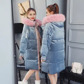 Women's Winter Casual Slim Velvet Long Parka With Fur