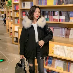 Women's Winter Casual Warm Hooded Padded Parka With Print