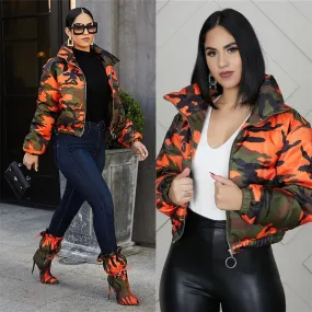 Women's Winter Thick Warm Short Parka Coat - Camouflage Jacket