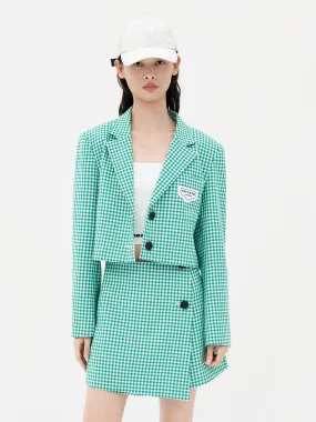 Wool Blend Lapel Crop Suit Jacket