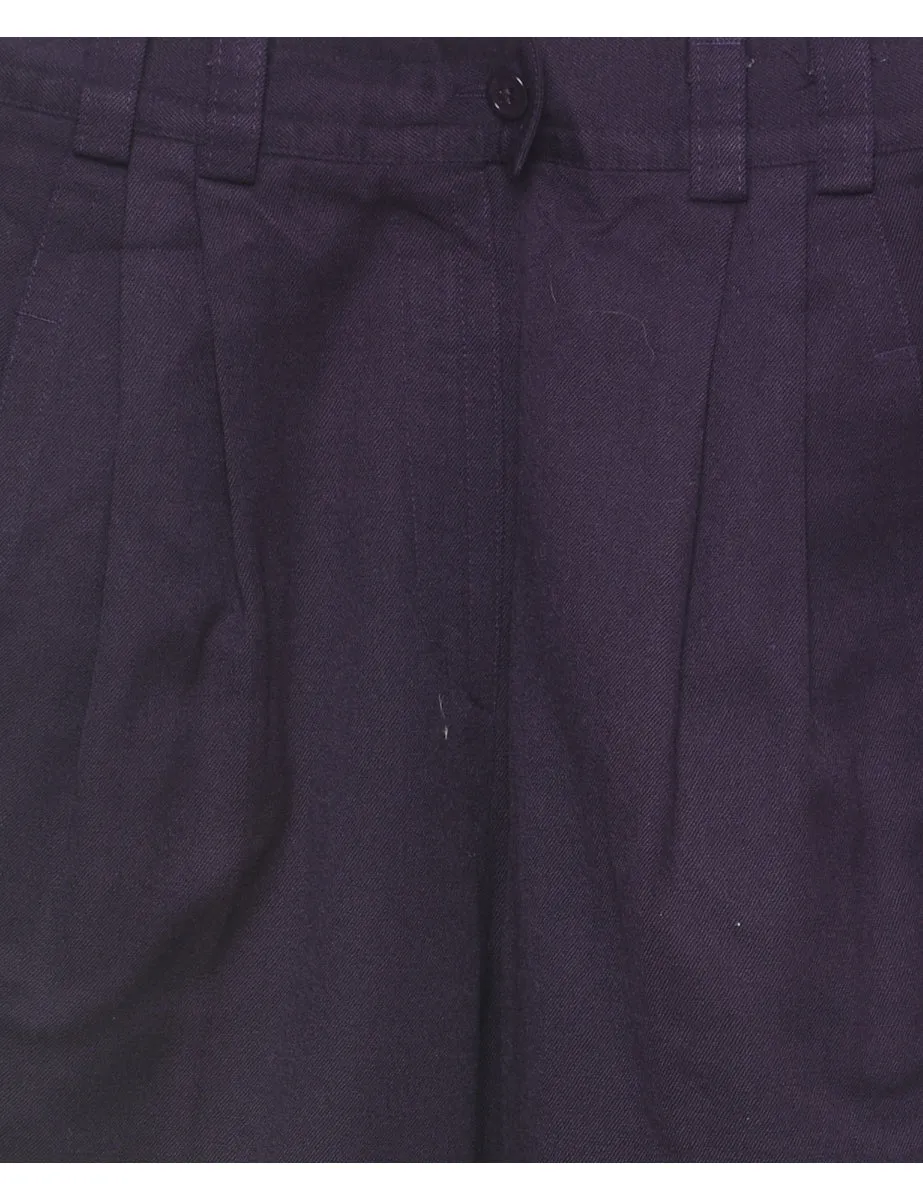 Wool Purple Pleated Tapered Trousers - W28 L28