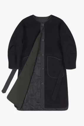 Wool Quilt Parka - Black / Forest Green