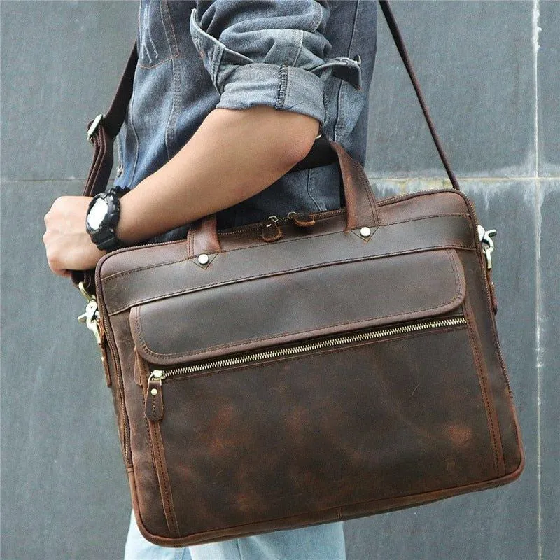 Woosir 15.6 Inches Vintage Leather Briefcase for Men