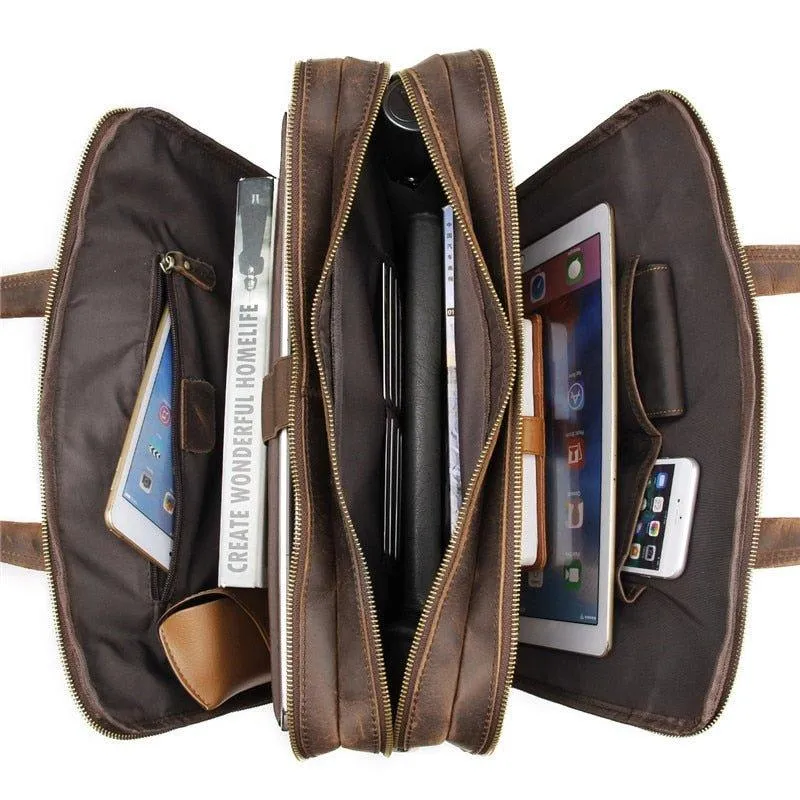 Woosir 15.6 Inches Vintage Leather Briefcase for Men
