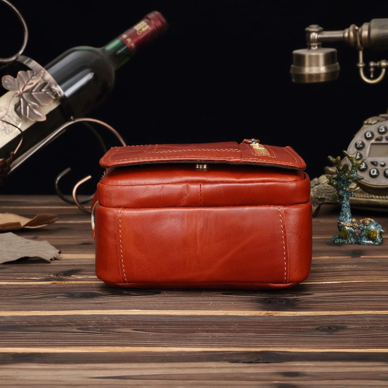 Woosir Vintage Red-Brown Leather Messenger Bag for Men